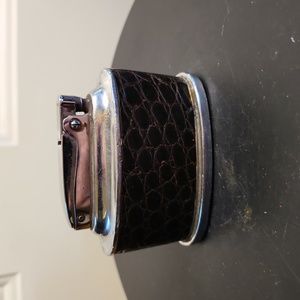 Ronson Senator Table Lighter 1950s Brown Leather Chrome Working Lighter